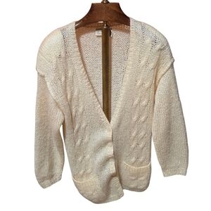 Vintage Liz Claiborne Mohair Blend Cream Oversized Cardigan Size Small